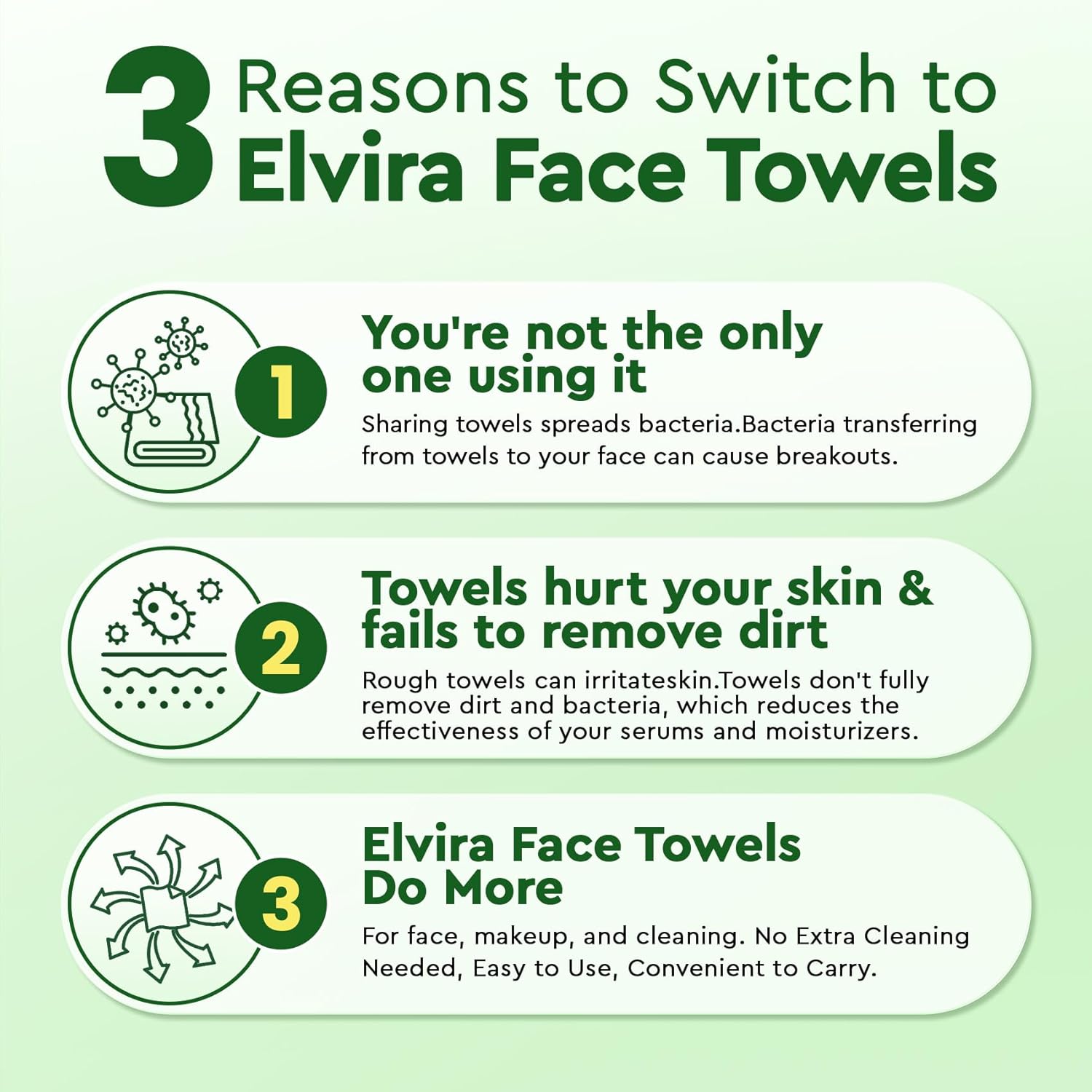 Elvira 200 Count (2 Pack) Disposable Face Towels, Biodegradable Skincare Facial Cleansing Towels, Ultra Soft & Thick Makeup Remover Dry Wipes, Lint-Free & Vegan for Sensitive Skin, Travel Essential - Image 2