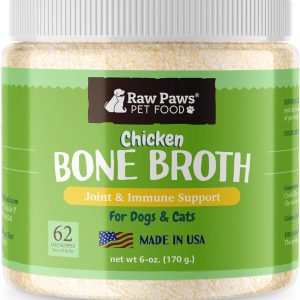 Raw Paws Chicken Bone Broth for Dogs & Cats, 6-oz - Powdered | Made in USA - Dog Bone Broth Powder - Bone Broth for Cats - Mix with Water Cat Broths for Indoor Cats - Dog Protein Powder