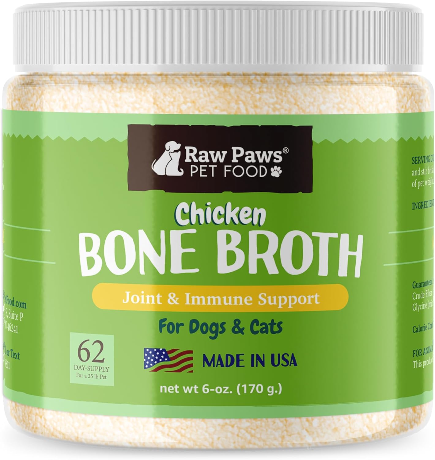 Raw Paws Chicken Bone Broth for Dogs & Cats, 6-oz - Powdered | Made in USA - Dog Bone Broth Powder - Bone Broth for Cats - Mix with Water Cat Broths for Indoor Cats - Dog Protein Powder
