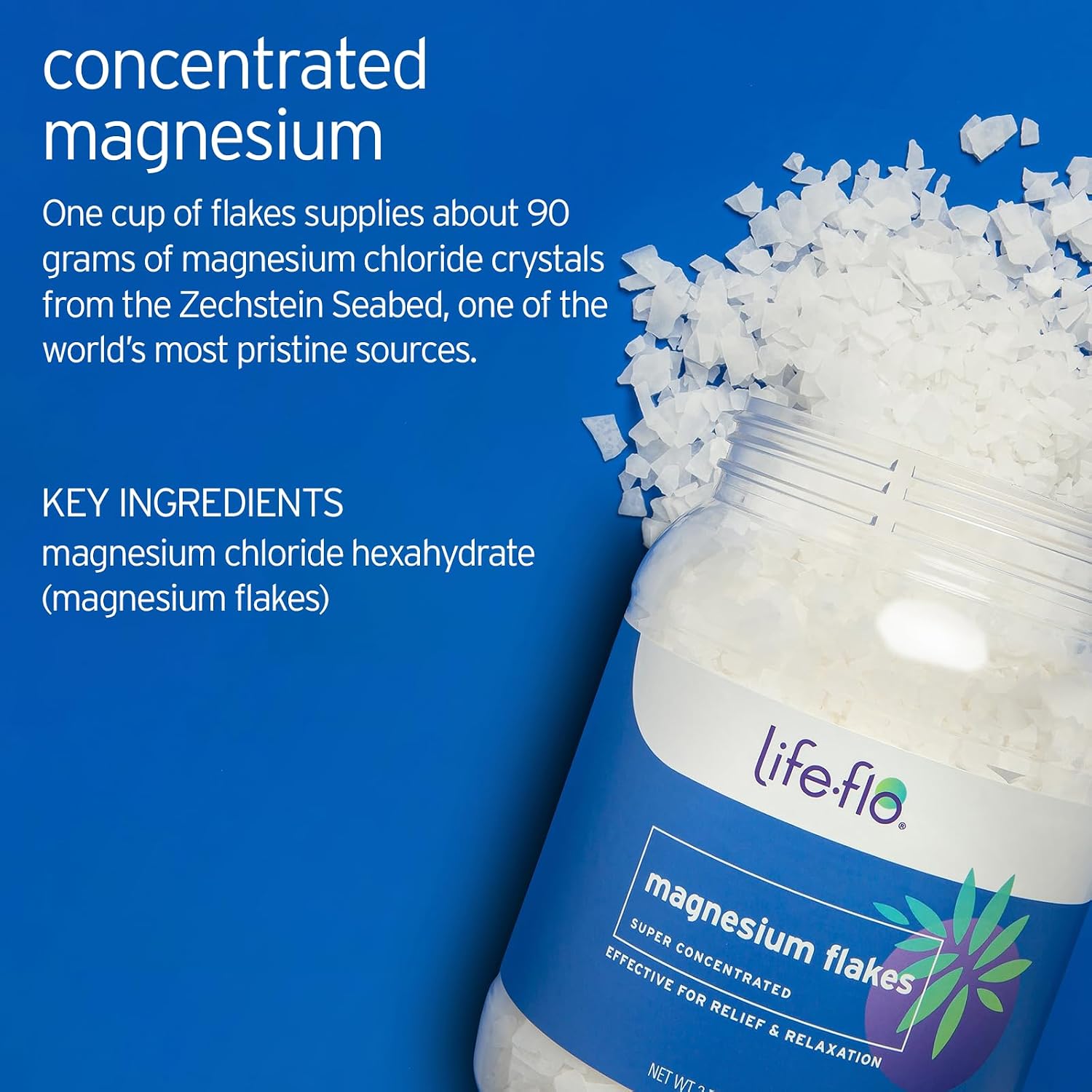 LIFE-FLO Magnesium Bath Flakes - Unscented Magnesium Flakes with Ancient Trace Minerals from the Zechstein Seabed - Epsom Salt Bath Soak Alternative or Relaxing Foot Soak - 60-Day Guarantee - 44oz - Image 2