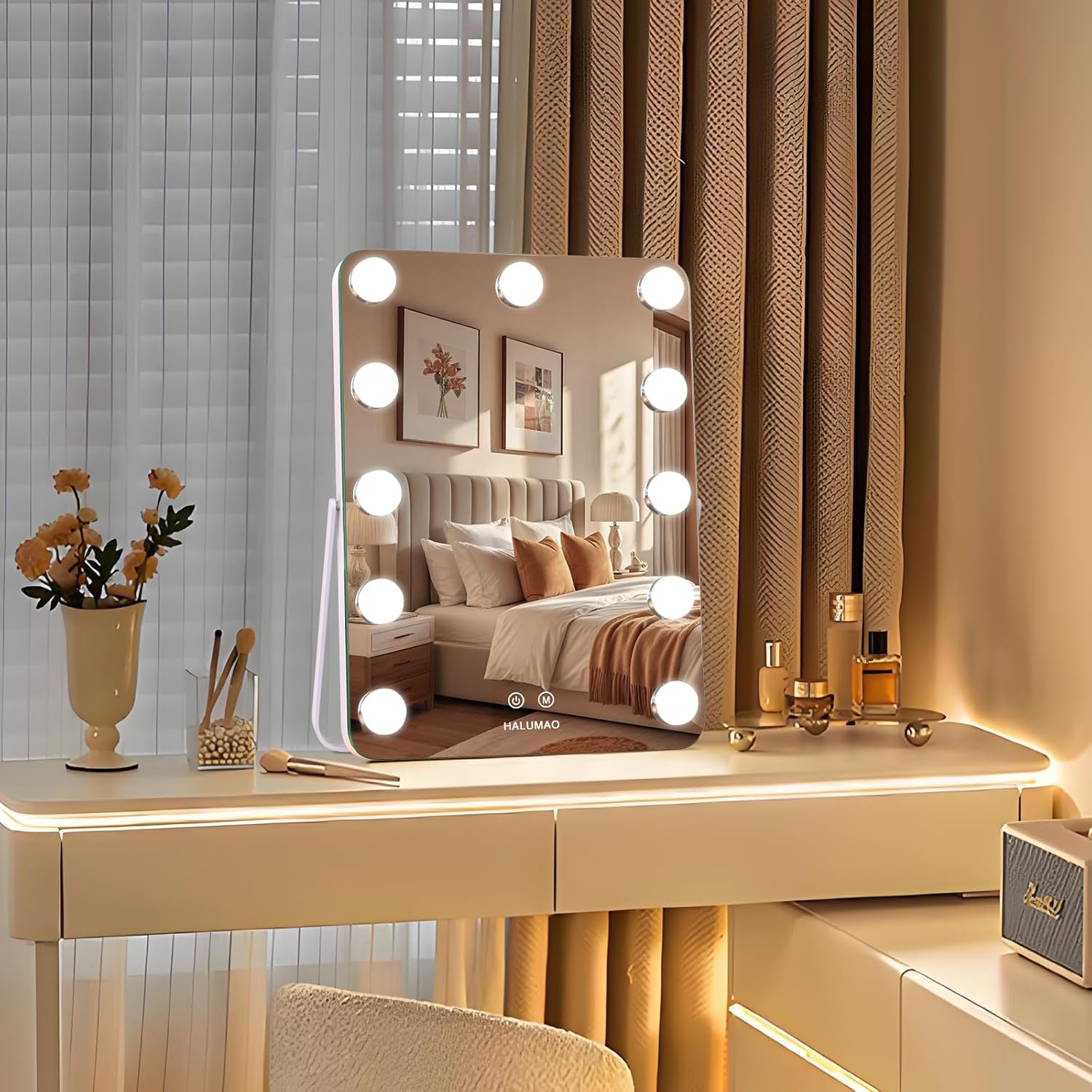 halumao 14.6" Vanity/Makeup Mirror with Lights, Hollywood Mirror with 11 Dimmable LED Bulbs,3 Color Modes,Touch Control - Image 3