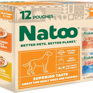 NATOO Dog Food Topper Variety Pack, 4 Flavors, 3oz Pouches, 12 Pack | For Picky Eaters, Protein Boost Mix-Ins, Wet Meal Toppers, Limited Ingredient, For Dogs and Puppies