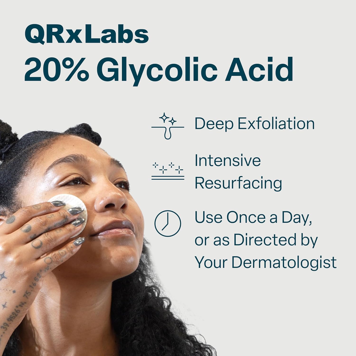 QRxLabs Glycolic Acid Pads - 20% Resurfacing Pads AHA for Face & Body - Exfoliates Skin Surface and Reduces Appearance of Fine Lines and Wrinkles - Acne Treatment Clearing - Daily Pads - 50ct - Image 2