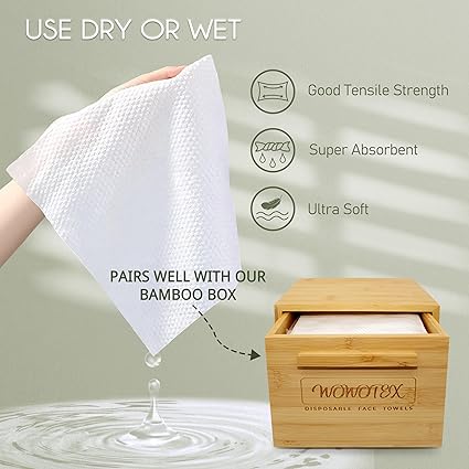 WOWOTEX Disposable Face Towel Biodegradable Large Dry Wipes 60 Count/Box Extra Thick Soft Clean Facial Towels for Sensitive Skin, Makeup Removing, Cleansing, Nursing, Travel, 10×12 Inches - Image 3