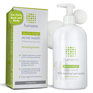 humane Benzoyl Peroxide Acne Body Wash - 10% Maximum-Strength Face, Skin, Butt, and Back Acne Treatment - 16 Fl Oz - Dermatologist-Tested Non-Foaming Acne Face Wash Cleanser - Vegan, Cruelty-Free