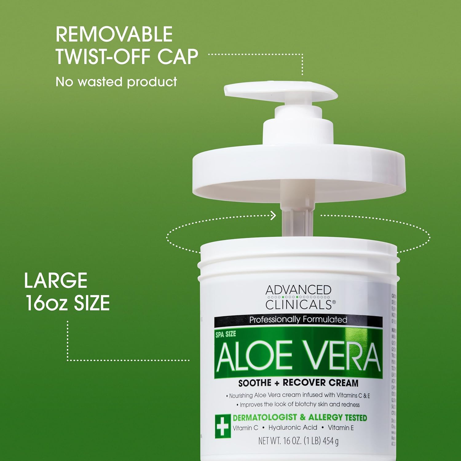 Advanced Clinicals Aloe Vera Lotion Skin Care Relief Cream | Vitamin E Infused Hyaluronic Acid Moisturizer & Vitamin C Body Lotion For Women & Men Helps Improve Look Of Extremely Dry Skin, 16 Ounce - Image 2