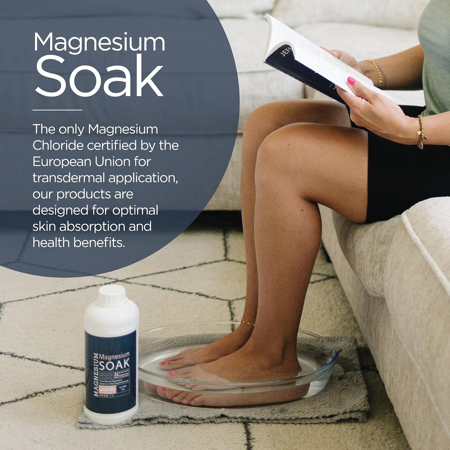 Living the Good Life Naturally Magnesium Soak Liquid Foot Bath 32 oz | pure Zechstein magnesium chloride, EU certified transdermal grade, full body tub or pedicure basin, supports overall wellness - Image 2