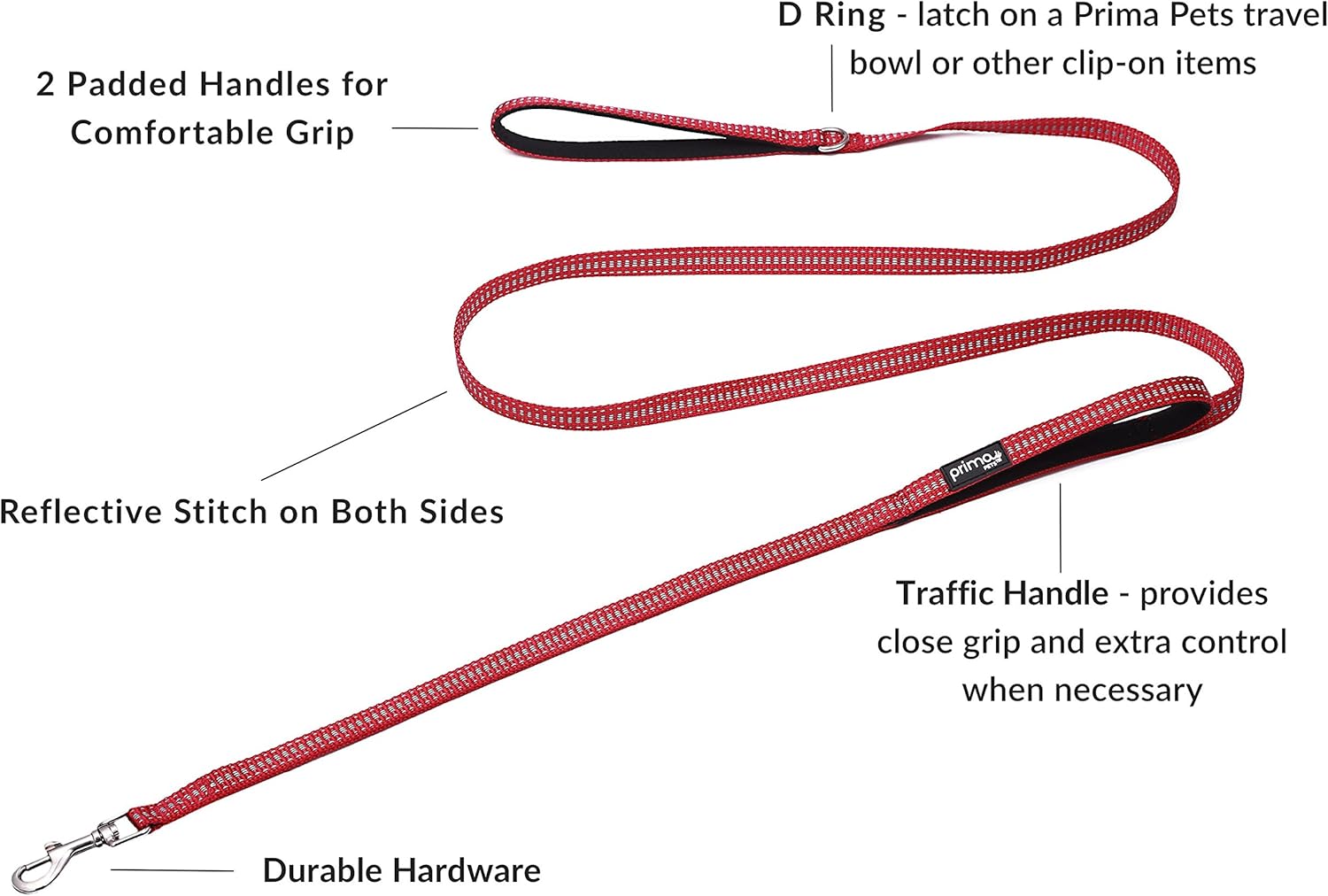 Reflective 6 Feet Nylon Dog Leash with Padded Double Handles, 2 Heavy Duty Dual Neoprene Handles for Control Safety Training Durable Traffic Handle, for Small Dog (Small - 5/8" Width, RED) - Image 3