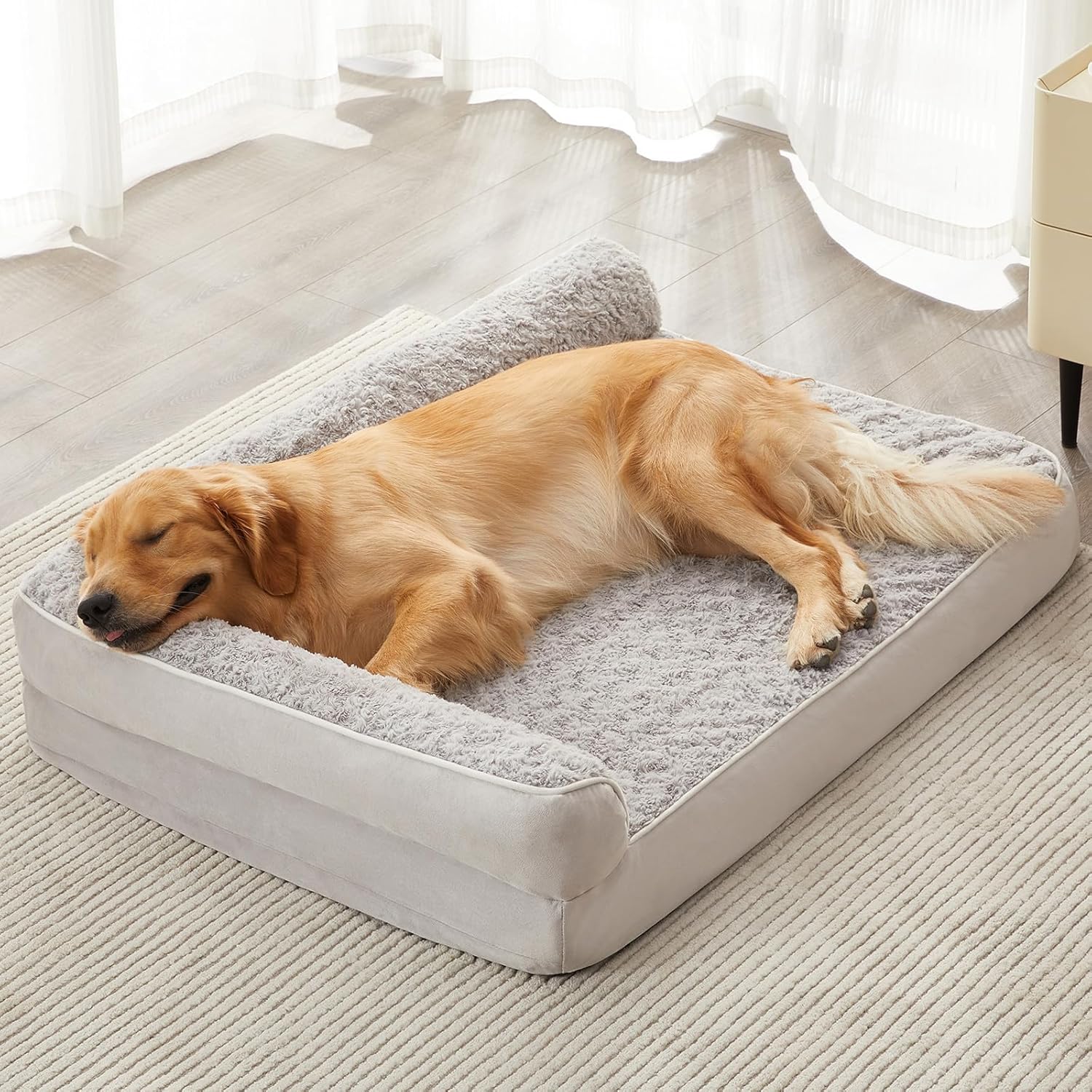 BFPETHOME Orthopedic Washable Dog Beds for Large Dogs, Sleeping Couch Bed | Deluxe Plush Rose Velvet Washable Cover, Egg Crate Foam Support, Waterproof Lining, Non-Slip Bottom, Senior Dogs,Silver Grey - Image 2