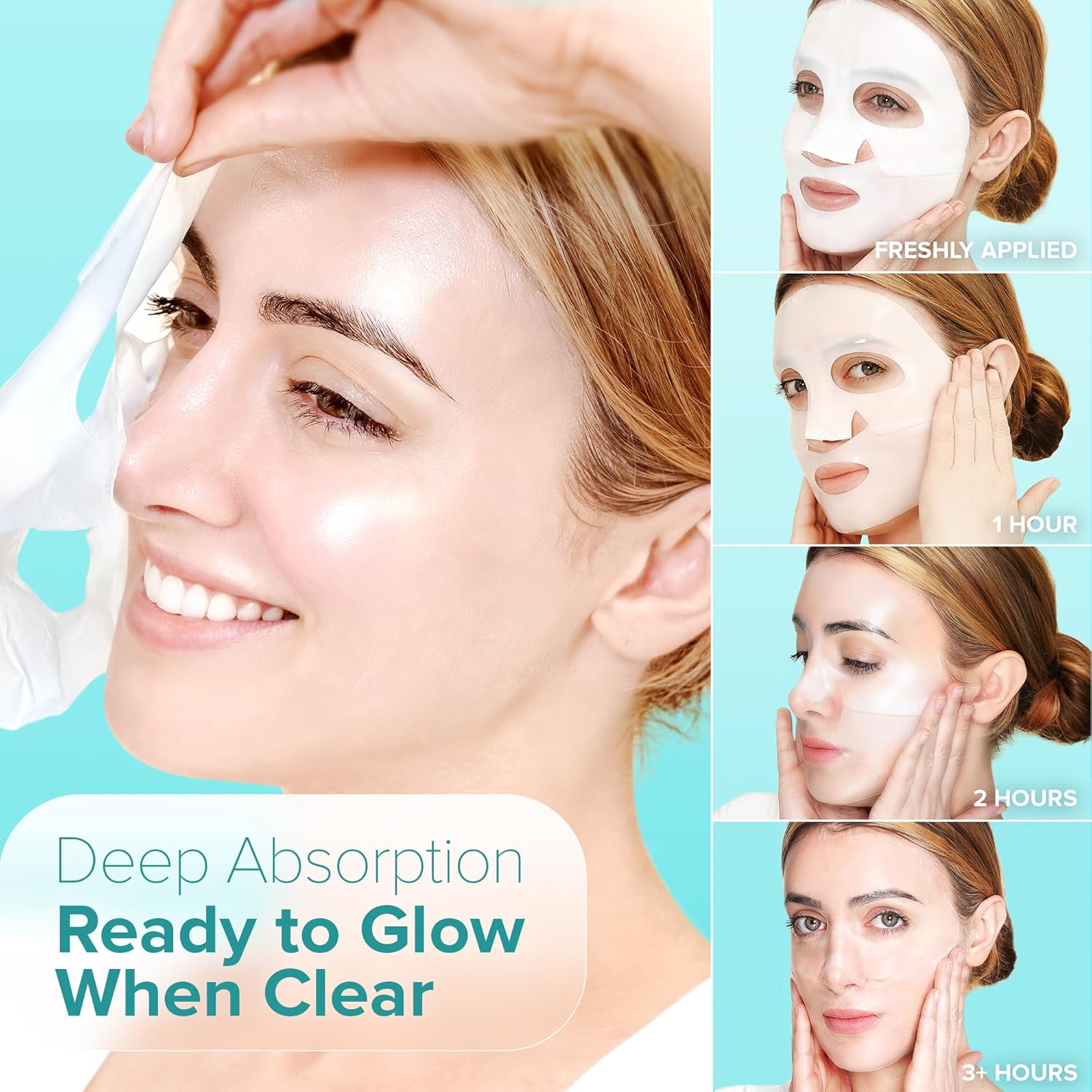Ebanel Bio Collagen Face Mask, 4-Pack Hydrating Face Masks with 7 Peptides, Hyaluronic Acid, Niacinamide, Centella, Rose Water, Ceramide, and B5, Glass Skin Tightening and Lifting Korean Sheet Masks - Image 3