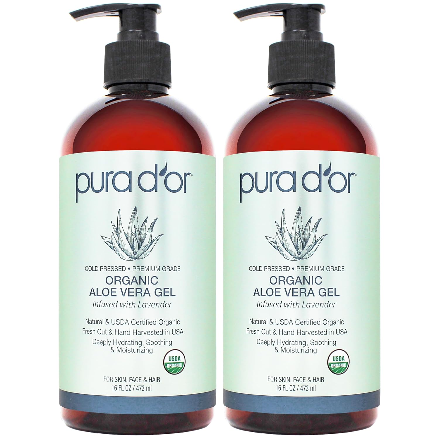 PURA D'OR ORGANIC Aloe Vera Gel Lavender (16 Oz X 2) All Natural - ZERO Artificial Preservatives - Deeply Hydrating & Moisturizing - Sunburn, Bug Bites, Rashes, Small Cuts, Eczema Relief - Skin & Hair - Image 2