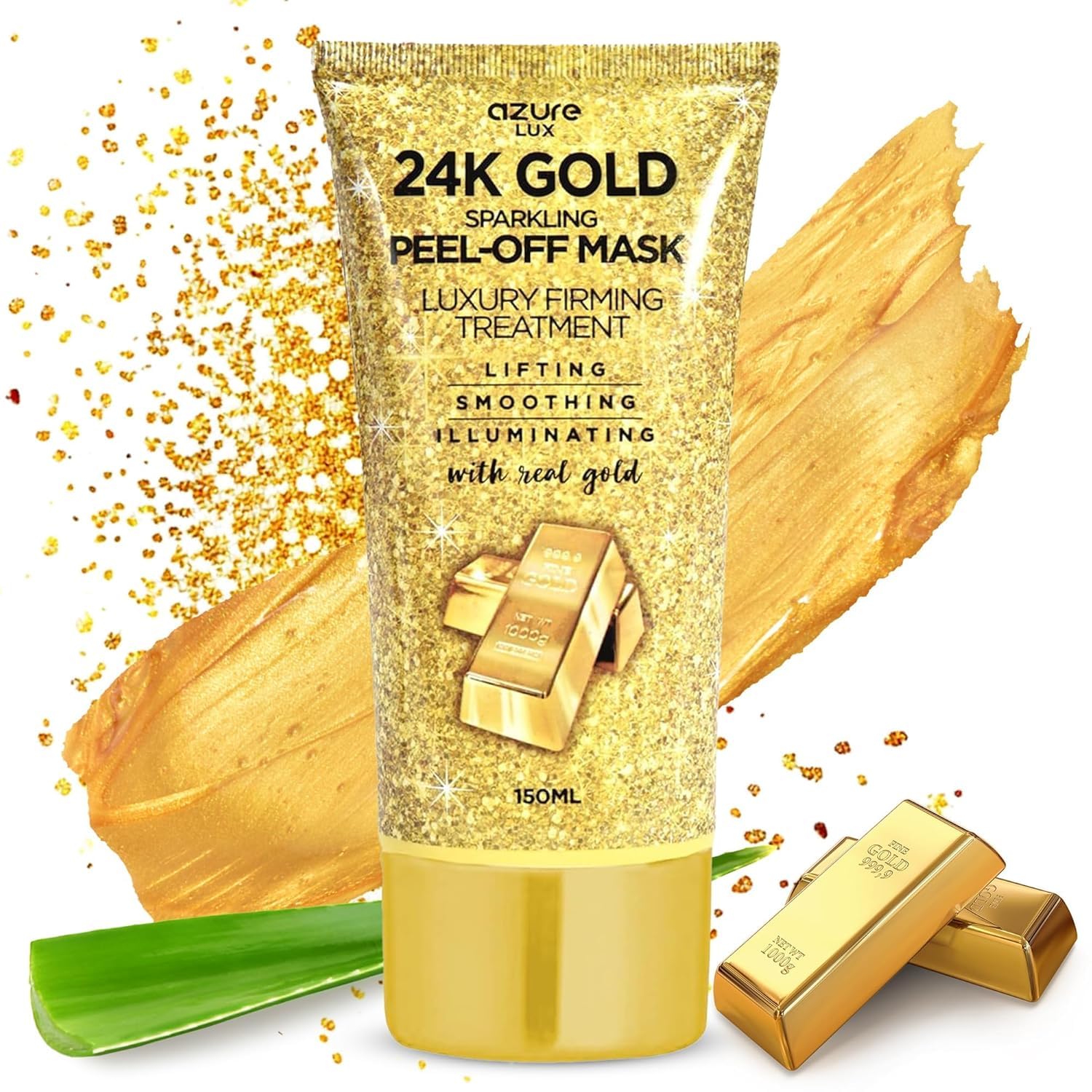 AZURE Sparkling Peel-Off Masks Bundle - Rose Gold Hydrating Peel-Off Mask - 24K Gold Firming Peel-Off Mask - Charcoal & Pearl Anti-Aging Skincare - 150 ml / 5.07 fl.oz - Image 2
