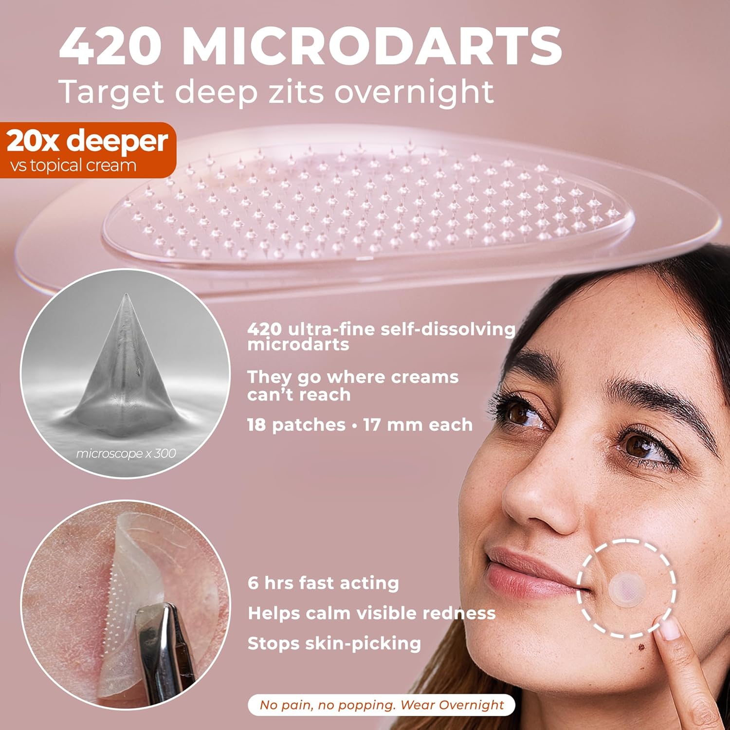 OMMA Korean Microdart Acne Patch, Cystic Acne Treatment, Micropoint Pimple Patches for Face for Early-Stage Painful Zits, Salicylic Acid & Tea Tree - 17 mm Zit Stickers (18 Count) - Image 2