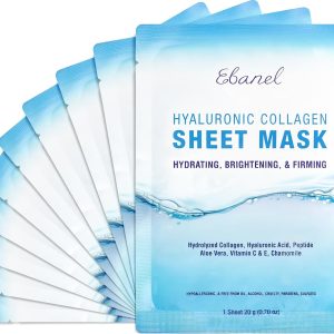 Ebanel 10 Pack Collagen Face Mask with Hyaluronic Acid, Vitamin C, Peptide, Aloe, Instant Brightening Hydrating Face Masks Skincare Korean Sheet Mask, Skin Firming, Lifting Anti Aging Facial Masks