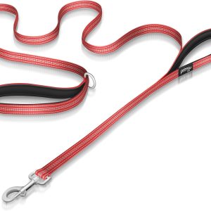 Reflective 6 Feet Nylon Dog Leash with Padded Double Handles, 2 Heavy Duty Dual Neoprene Handles for Control Safety Training Durable Traffic Handle, for Small Dog (Small - 5/8" Width, RED)
