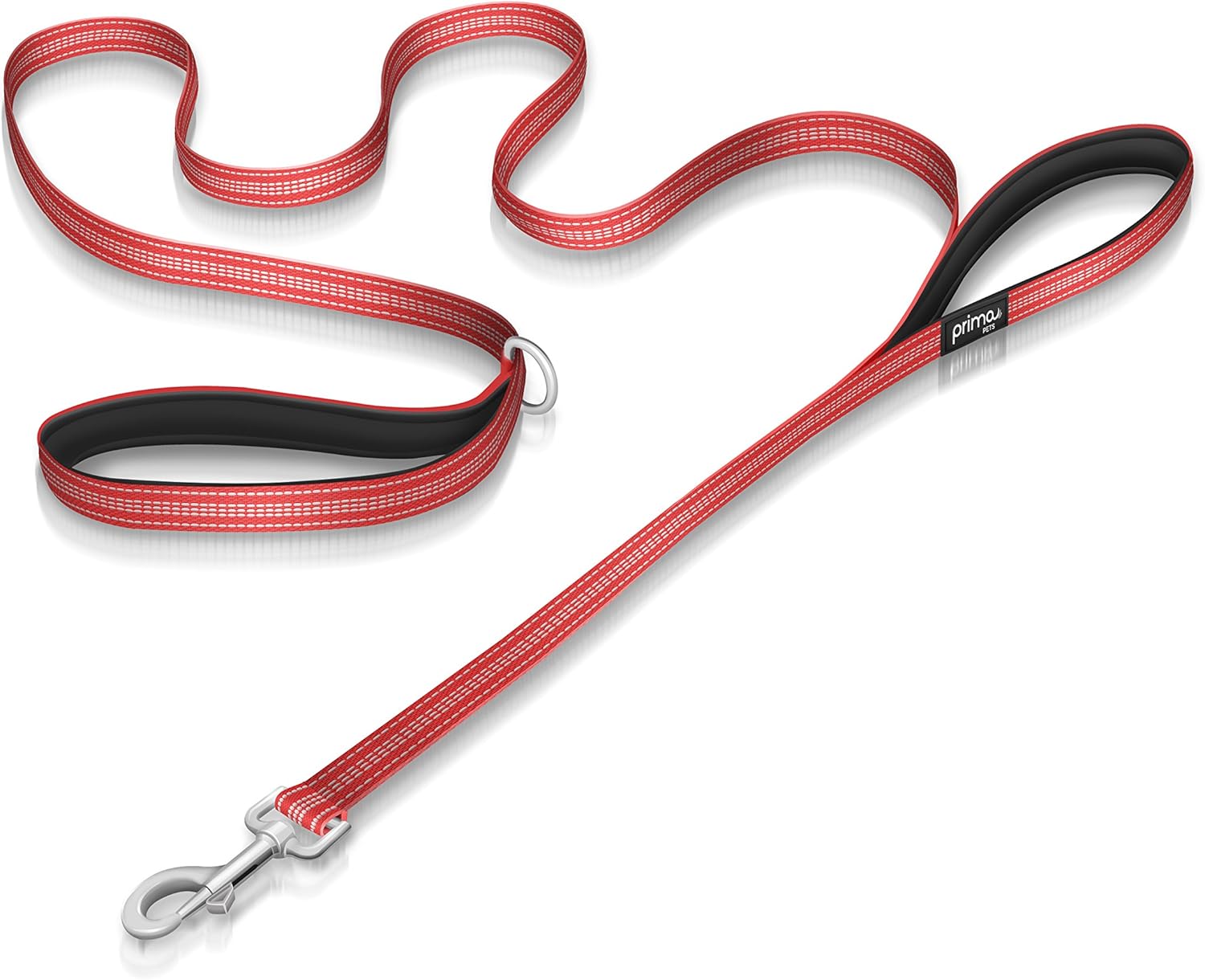 Reflective 6 Feet Nylon Dog Leash with Padded Double Handles, 2 Heavy Duty Dual Neoprene Handles for Control Safety Training Durable Traffic Handle, for Small Dog (Small - 5/8" Width, RED)