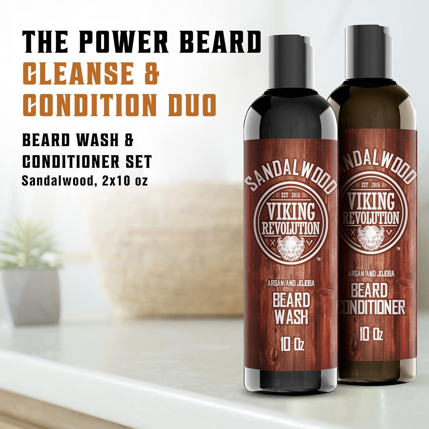 Beard Wash & Beard Conditioner Set w/Argan & Jojoba Oils - Softens & Strengthens - Natural Sandalwood Scent - Beard Shampoo w/Beard Oil (10oz) - Image 2