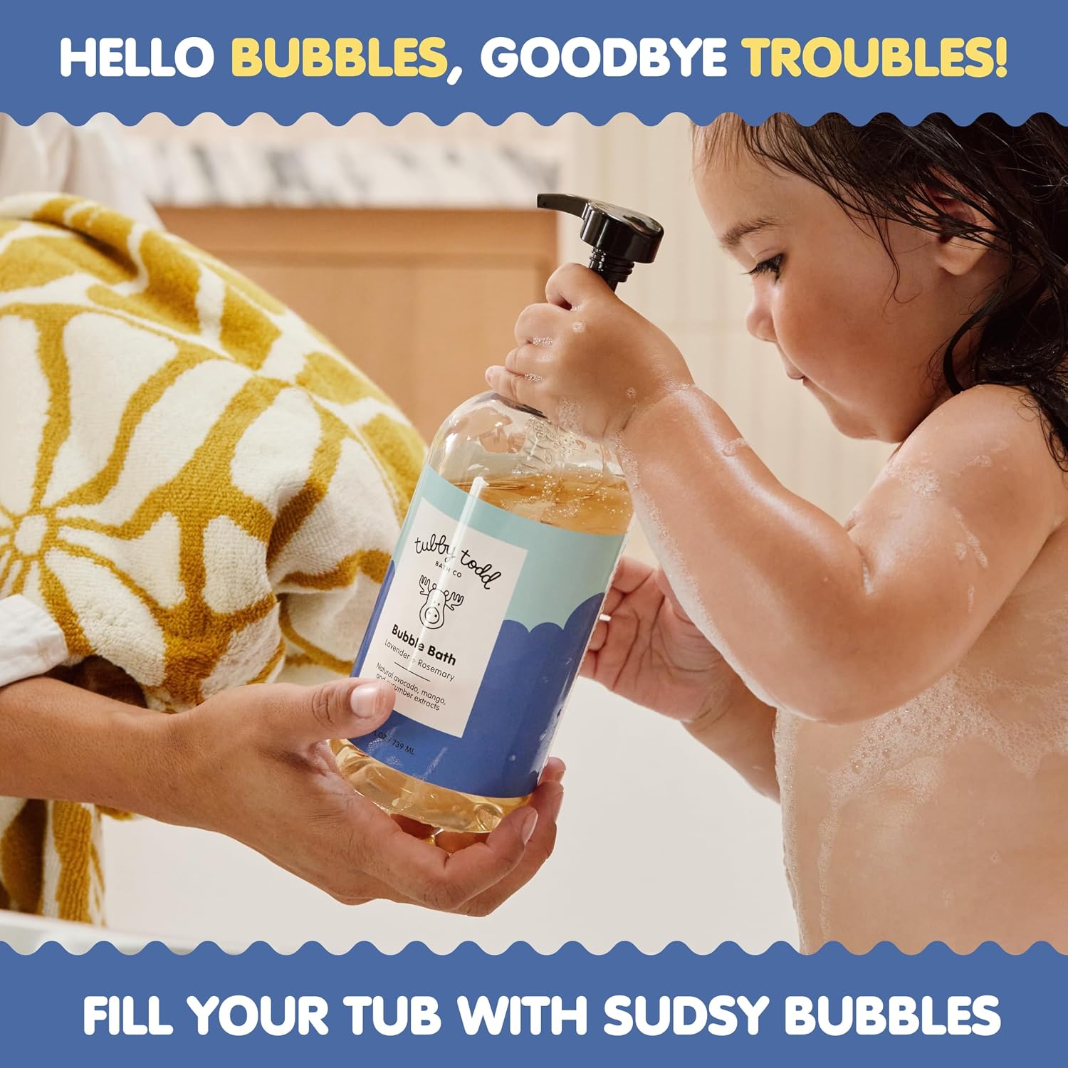 Tubby Todd Bubble Bath for Kids, Toddlers and Babies | Hypoallergenic, Non-Irritating, Sensitive Skin, 2 Pack, 25 fl oz and 8 fl oz, Sweet Quince and Honeysuckle - Image 2