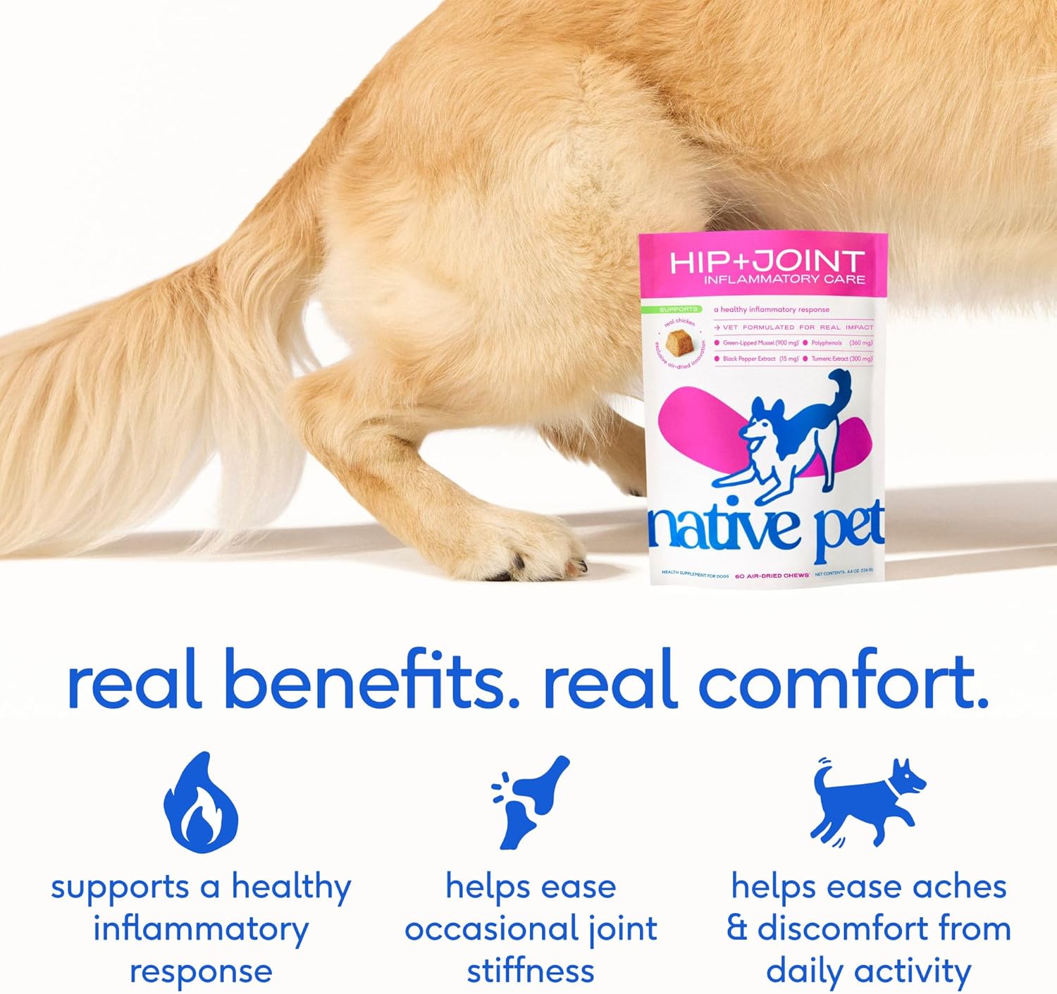 Native Pet Inflammatory Care - Pain Relief for Dogs - Green-Lipped Mussel, Turmeric & Collagen for Dogs - Hip and Joint Supplement Supports Healthy Inflammatory Response & Joint Comfort - 120 Chews - Image 2