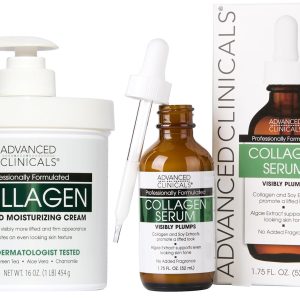 Advanced Clinicals Unscented Collagen Body Cream + Collagen Serum For Face 2PC Skincare Set | Face Serum & Body Lotion For Women & Men Helps Improve Look Of Wrinkles & Dry Skin, Fragrance Free, 2pc