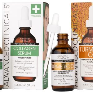 Advanced Clinicals Collagen Facial Serum + Turmeric Oil Face Serum Skin Care Set, Skin Plumping Anti Aging Serums For Face Help Brighten Skin Complexion, Fight Fine Lines, & Wrinkles, 2-Pack Bundle