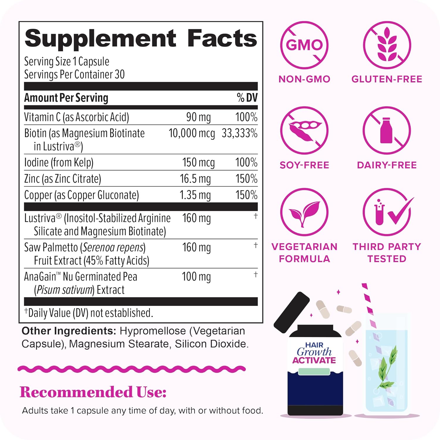 Lustriva Hair Growth Supplement for Women | Lustriva & DHT Blocker Vitamins for Thicker Fuller Locks Biotin Saw Palmetto Zinc & Copper | Reduce Shedding & Support Hair Loss for Men & Women 30 Capsules - Image 2