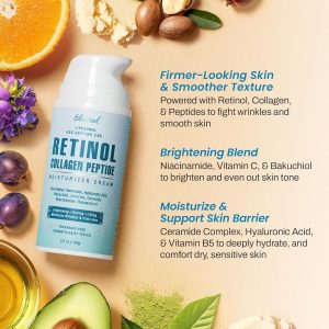 Ebanel Retinol Cream for Face 3.5Oz with Collagen Peptide & Hyaluronic Acid | Firming Anti-Aging Moisturizer with Ceramides, Vitamin C & B5, Helps Reduce Wrinkles and Fine Lines, Day & Night