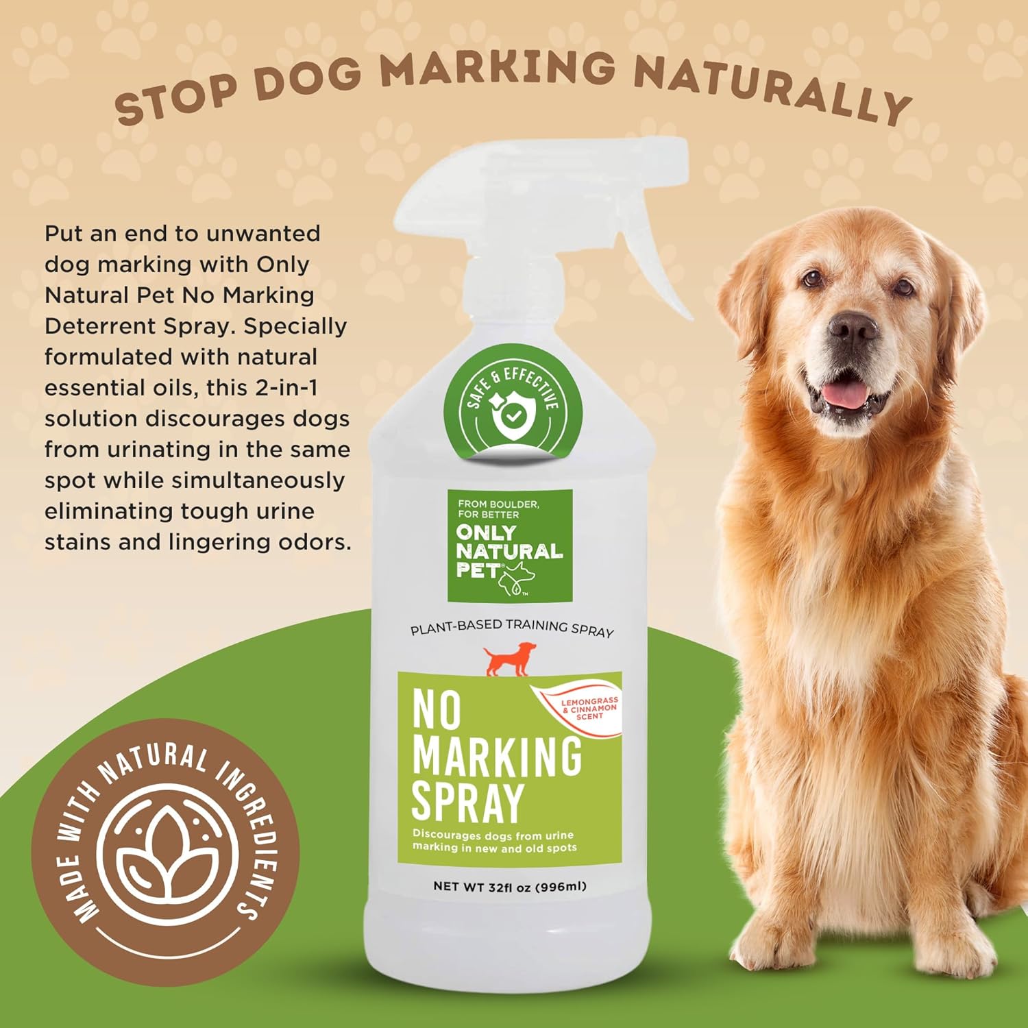 Only Natural Pet No Marking Spray & Deterrent for Dogs – Indoor & Outdoor Urine Prevention – Stain & Odor Eliminator – Potty Training Aid to Deter Peeing or Marking on Carpet & Furniture – 32 fl oz - Image 2