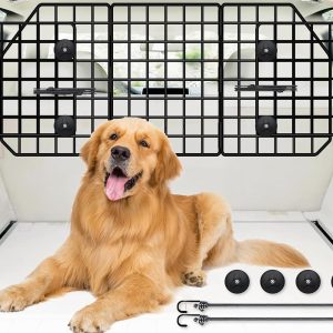 FEED GARDEN Dog Car Barrier for SUVs, Adjustable Universal-Fit Heavy-Duty Wire Mesh Pet Divider for Vehicles, Trucks, Vans, Car Accessories Safety Travel, Triple Folding (36.6"-60.6")