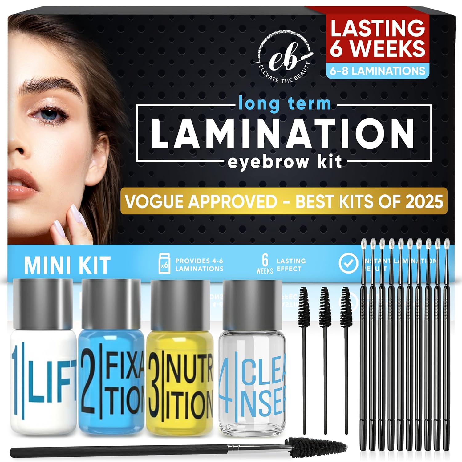 Elevate the Beauty At Home Brow Lamination Kit | Eyebrow Lamination Kit for DIY Use | Long-Lasting Brow Lift Results for Fuller, Defined Brows | Easy 4-Step System with Tools & Video Guide Included