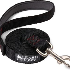 Leash Boss 10 Foot Dog Leash with Padded Handle - Long Leash for Hiking, Camping, Exploring, or Walking (10 Feet, Black/Red/Grey)