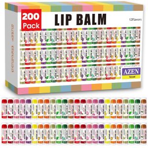 AZEN 200 Pack Lip Balm Bulk, Moisturizing Lip Balms for dry cracked lips, Mothers Day Gifts Easter Basket Stuffers - 12 Flavors
