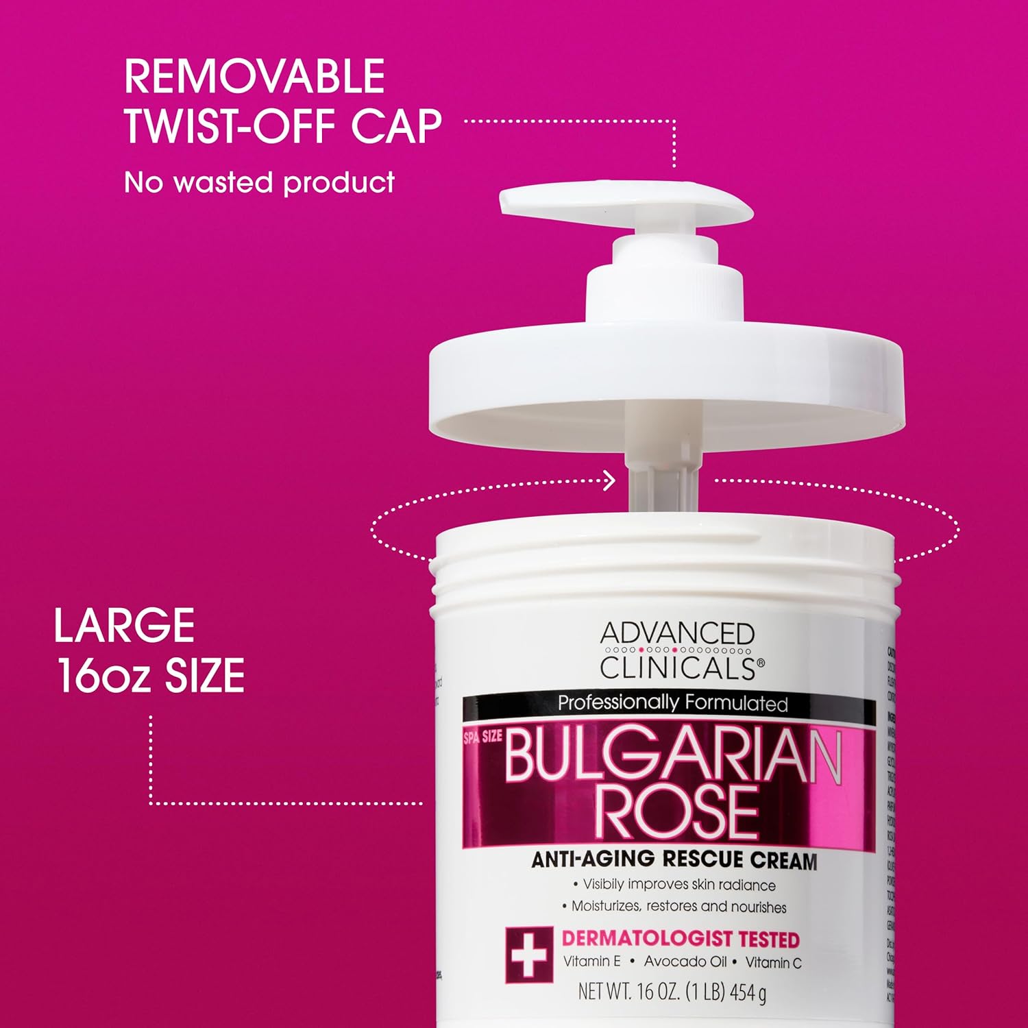 Advanced Clinicals Bulgarian Rose Lotion For Women | Rose Scented Vitamin C Body Lotion Cream | Anti Aging Vitamin E Moisturizer Body Butter Improves Look Of Sagging Dry Skin & Texture, 16 Oz, 2-Pack - Image 2