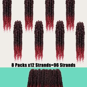 14 Inches 8 Packs Passion Twist Crochet Hair-Ombre Burgundy Pre-twisted Passion Twists,Pre-Looped Crochet Braids Made Of Bohemian Hair Synthetic Braiding Hair Extensions (14 Inch(Pack of 8), TBUG)