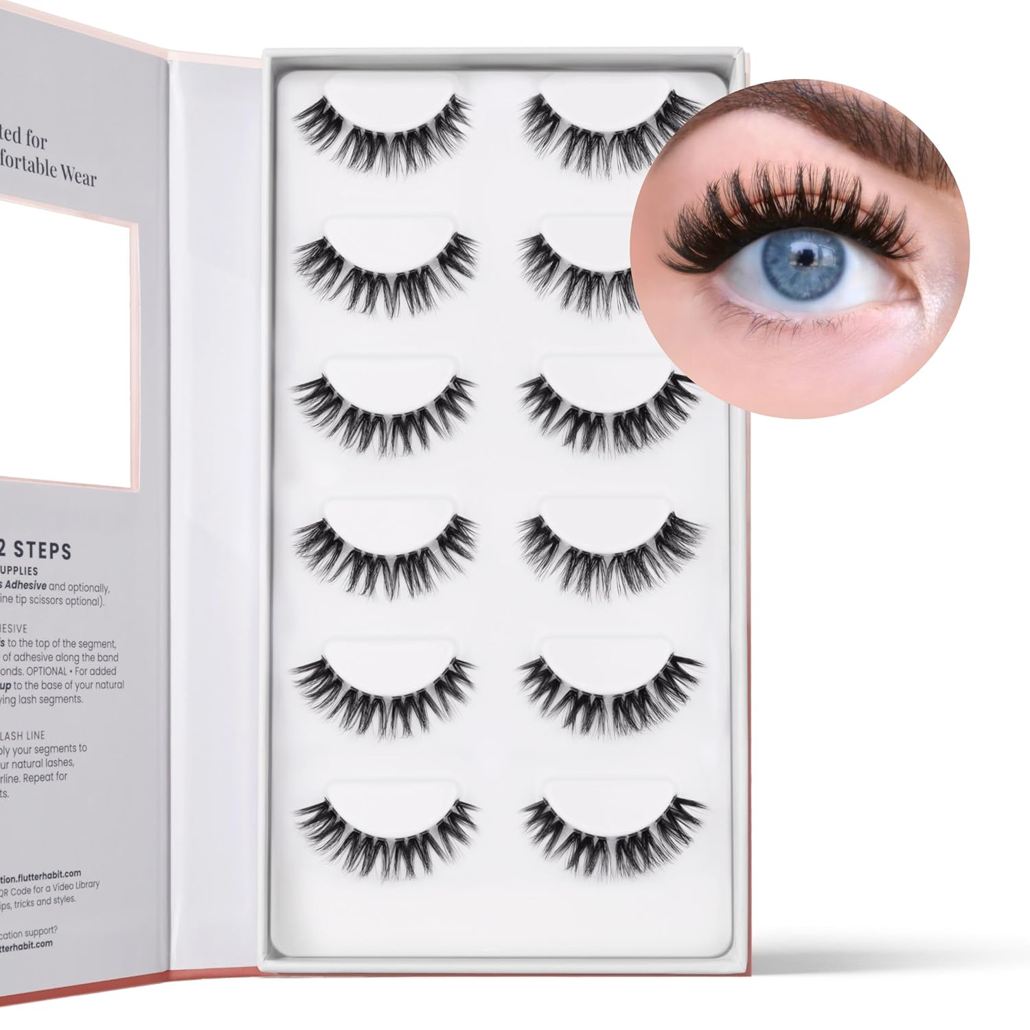 The Flirt (1.0) Natural Lashes, Natural Lash Clusters for Women, Salon Quality At Home Eyelashes Extension Kit, 6 Lash Sets, No Lash Glue Included - Image 2