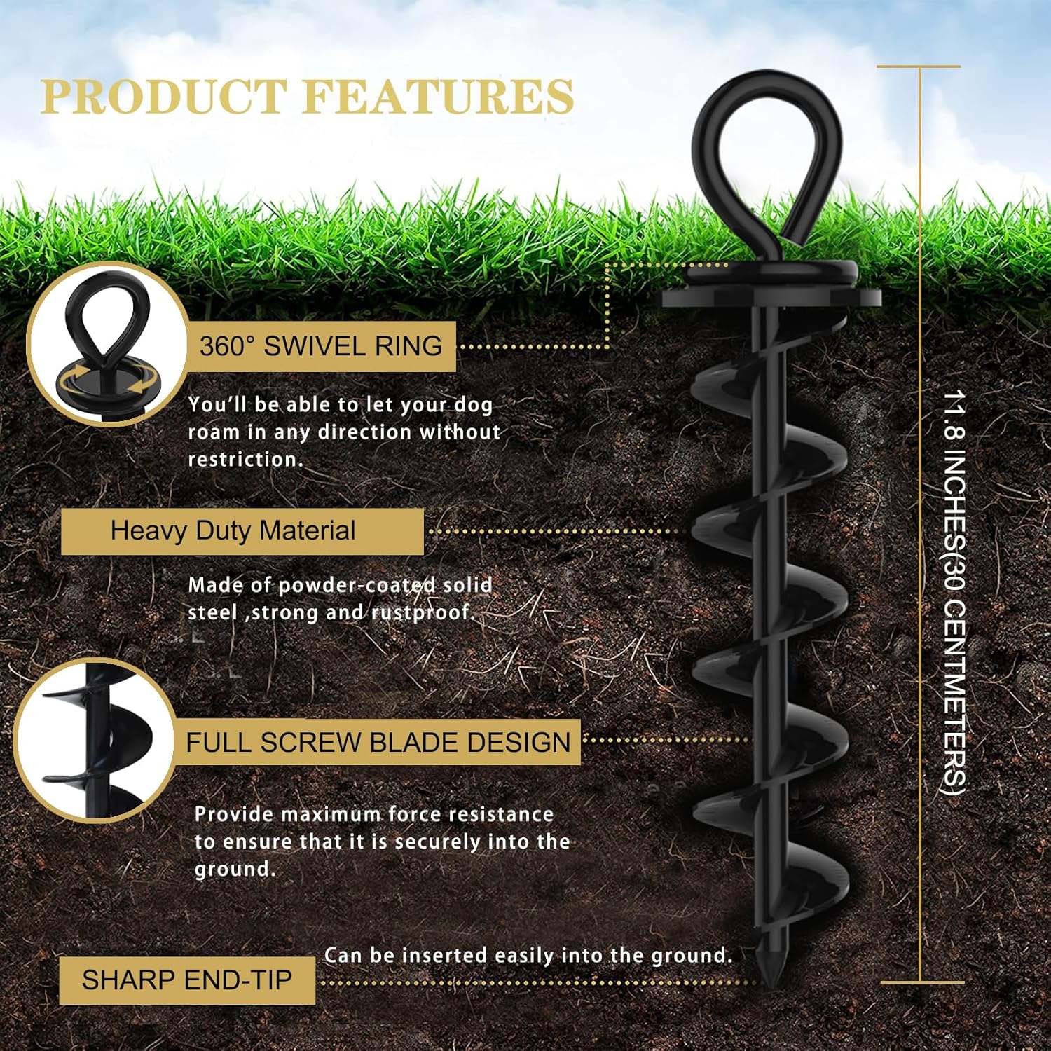 Eurmax USA 2-Pack Heavy Duty Dog Tie Out Stake, No-Tangle In Ground Anchor Runner for Large Dogs up to 210 Lbs - Perfect for Yard, Beach and Camping (Medium,Black) - Image 2