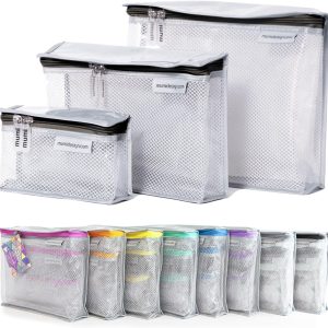 MUMI Travel Toiletry Bag Set of 3 - Clear TSA Approved, Black | Water-resistant makeup organizer pouches for skincare, cosmetics, travel accessories and airport packing