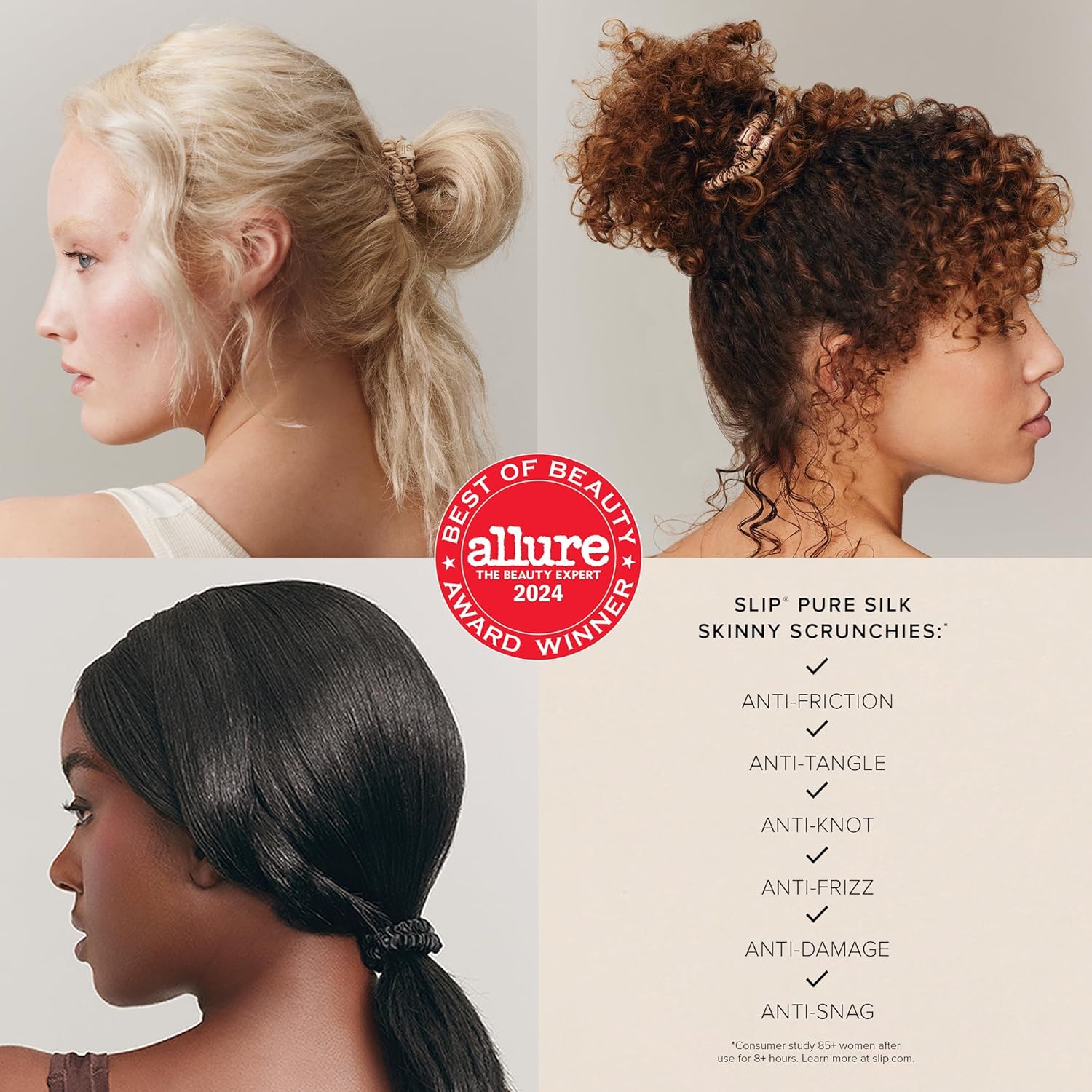 SLIP Silk Hair Ties — Skinny Scrunchies, No Damage, No Crease, Anti-Breakage | 100% Mulberry Silk | All Hair Types | Made with Proprietary Slipsilk™ | Set of 3, Amazon Exclusive, Sea - Image 2