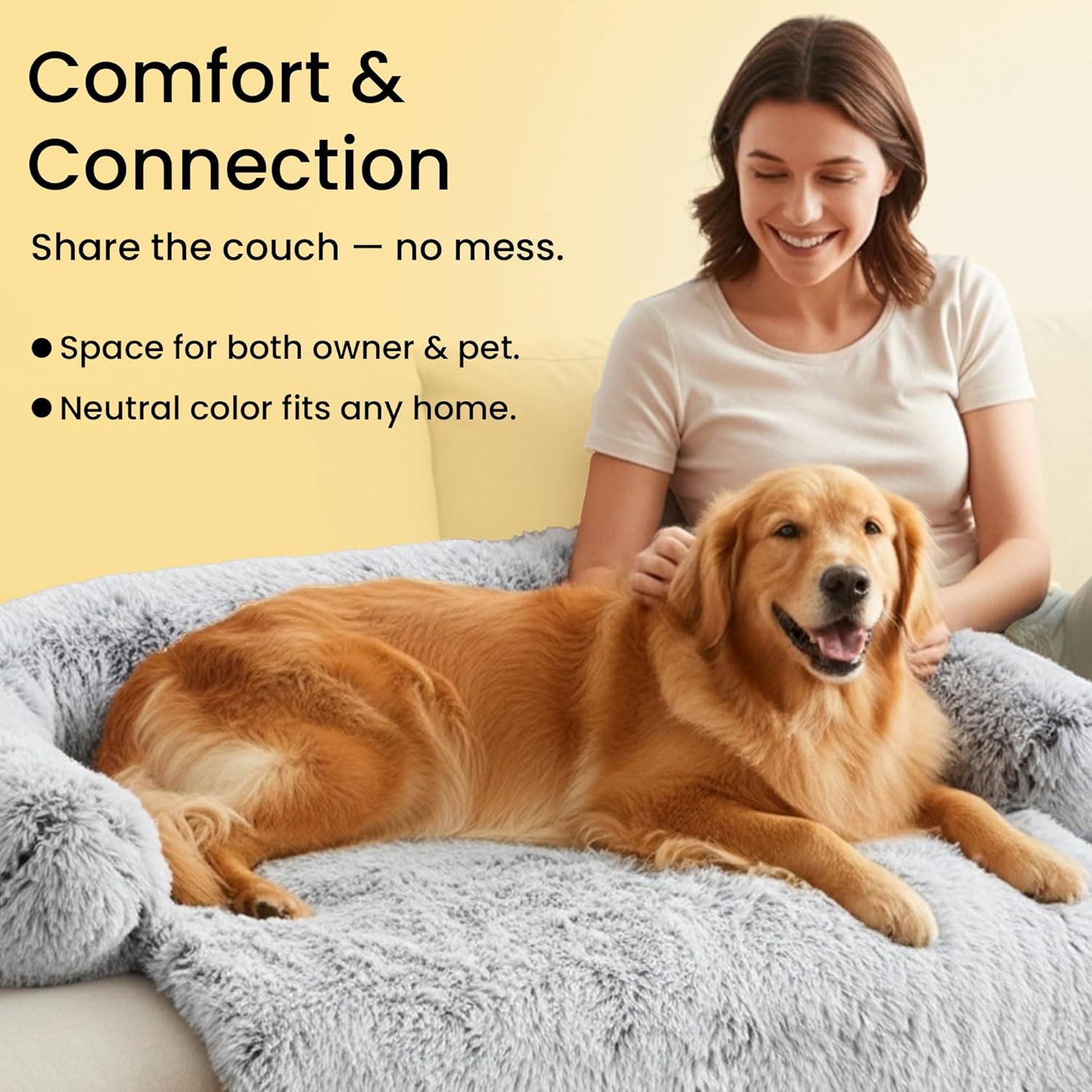 Codi Large Calming Dog Bed for Couch – Anti-Anxiety Sofa Protector Mat for XL Dogs, 45''x37''x6'', Machine Washable, Fluffy & Cozy with Non-Slip Bottom, Light Grey - Image 2