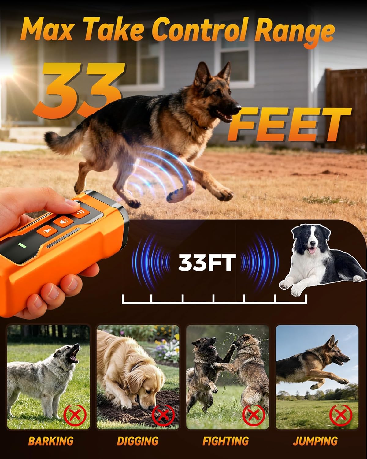Dog Bark Deterrent Devices, 6 Modes 3X Ultrasonic Anti Barking Device for Dogs, 33 FT Range Barks No More Indoors Neighbor Outdoors with Flashlight,Dog Training Device - Image 2
