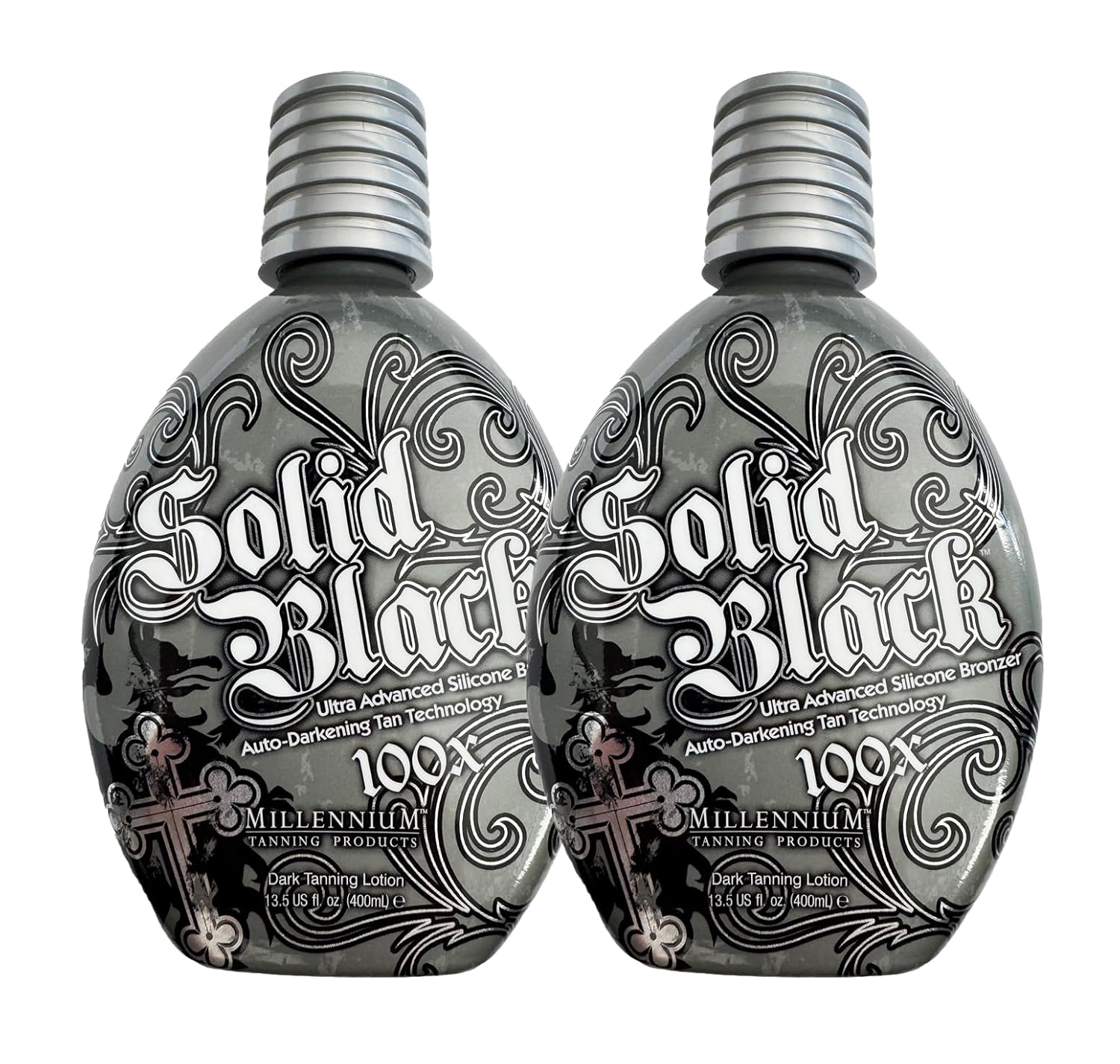 2 PACK Millennium Tanning SOLID BLACK 100X Dark Tanning Lotion Indoor Outdoor Tan Enhancing Silicone Bronzer Tanning Bed Lotion 13.5 Fl oz (400 ml) - Image 2