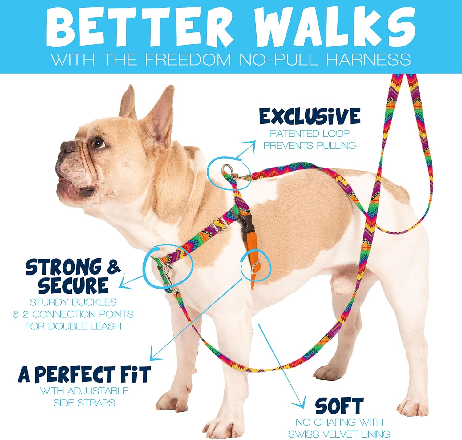 2 Hounds Design - Freedom No-Pull Harness & Training Leash in Pink and Purple | Dual Leash Loops, No Pulling on Walks | Lined to Prevent Chaffing | for Large Sized Dogs (Size L, Chest 28”- 32”) - Image 2