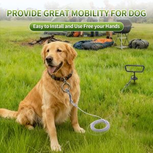 Dog Tie Out Cable and Stake 20FT, Heavy Duty Dog Runner for Yard, Lockable Hook Dog Yard Leash, 360° Swivel Pet Runner Cable for Medium Large Dogs Up to 200LBS, Outdoor Camping Hiking Walking