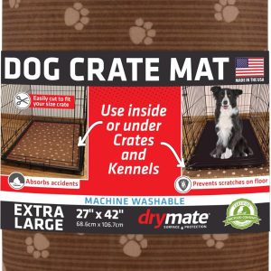 Drymate Dog Crate Mat Liner, Absorbs Urine, Waterproof, Non-Slip, Washable Puppy Pee Pad for Kennel Training - Use Under Pet Cage to Protect Floors, Thin Cut to Fit Design (USA Made) (Brown)(27"x42")
