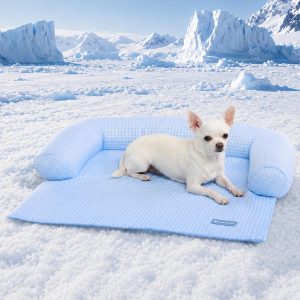 Spark Paws Cooling Couch Cover Dog Bed, Furniture Protector Mat, Non-Toxic Washable Pet Cooling Pad for Large & Small Dog - Waffle Blue - Size S