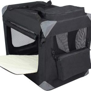 EliteField 3-Door Folding Soft Dog Crate with Carrying Bag and Fleece Bed (2 Year Warranty), Indoor & Outdoor Pet Home (24" L x 18" W x 21" H, Black)