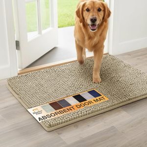 Neater Pets Muddy Paws Dog Door Mat 30” x 20" – Super Absorbent & Quick-Dry Chenille Doormat for Trapping Dirt, Water, Mud - Non-Slip & Machine Washable Pet Rugs for Entryway, Indoor Mud Mats, Tan