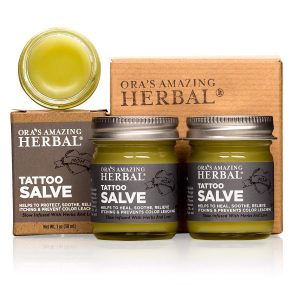 Ora's Amazing Herbal Tattoo Salve, Tattoo Aftercare Balm, Paraben Free Healing Ointment For New Tattoos, Brightening Moisturizer For Old Ink, Itchy Tattoo Relief Cream, 1 oz Travel Size 2 Pack