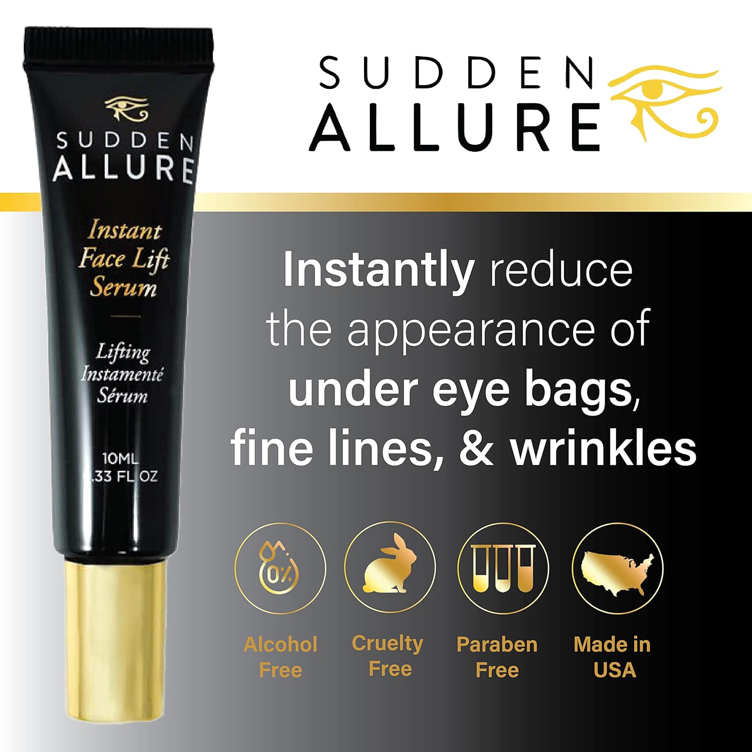 Sudden Allure Instant Face Lift Serum – Erase Under Eye Bags & Wrinkles in 60 Seconds - Firming Face & Eye Serum Lotion Cream - Instantly Tighten & Reduce Eye Bags & Crows Feet | Made in USA (10 ml) - Image 3