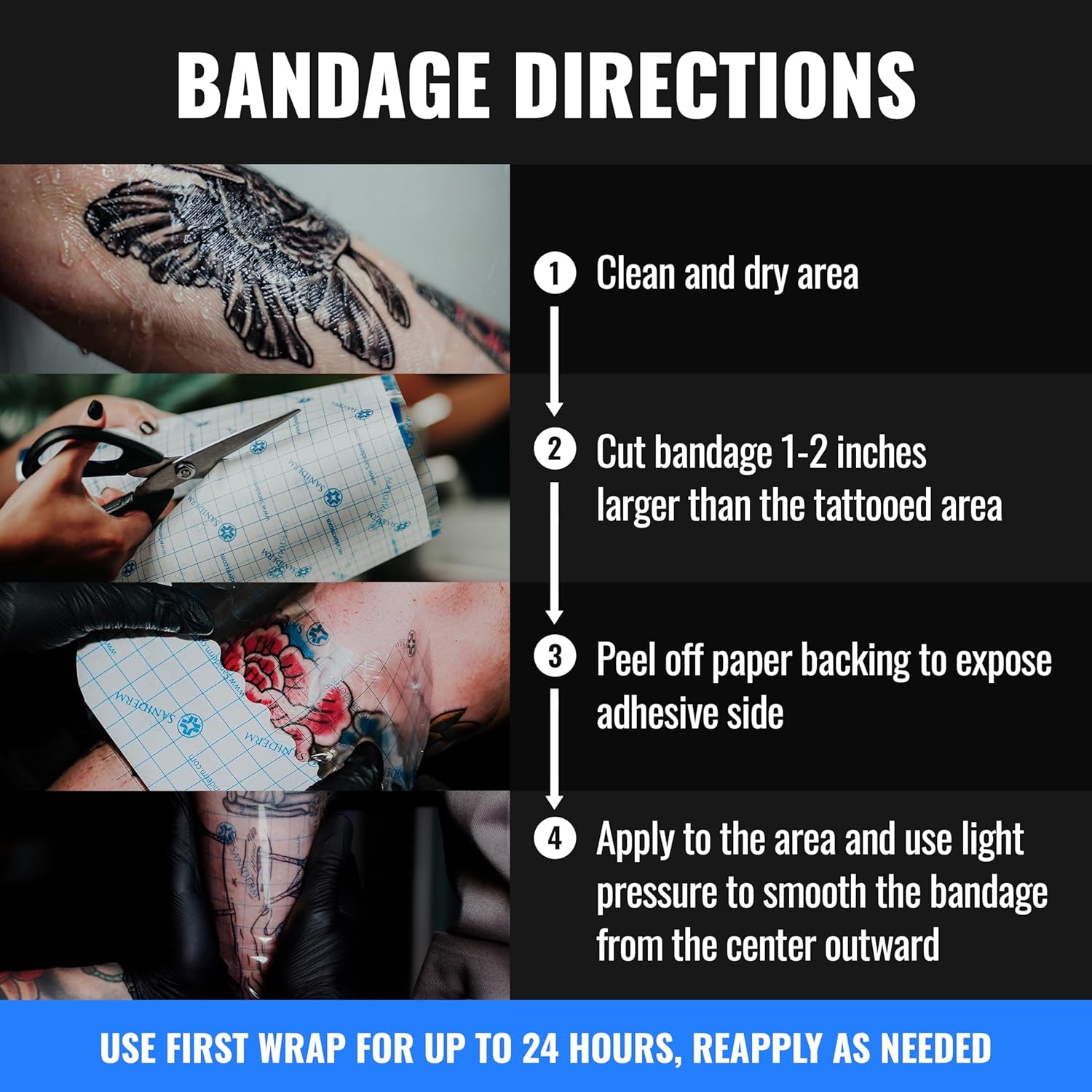 Saniderm Original Tattoo Aftercare Bandage (Extra Large Roll, 10.2 in x 8 yd) - Image 2